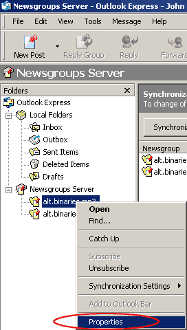 outlook express newsgroup properties